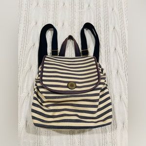 TOMMY HILFIGER backpack. Navy style with white and blue stripes.